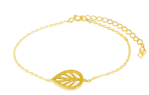 Елегантна позлатена сребърна гривна „Листо“ с опал  |  Бижута