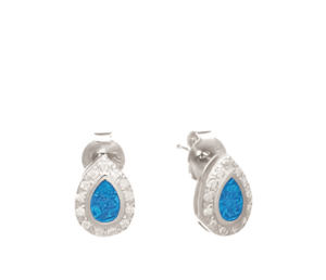 Елегантна сребърна капка малки обеци с опал и винт - Image 1