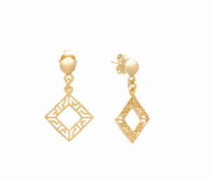 Елегантни висящи позлатени обеци квадрат с Меандър  |  Бижута