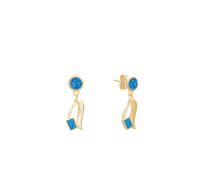 Елегантни висящи позлатени обеци с опал и меандър, тип винт  |  Бижута