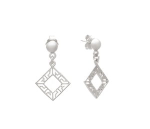 Елегантни висящи сребърни обеци квадрат с Меандър - Image 1