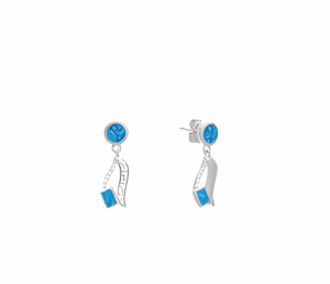 Елегантни висящи сребърни обеци с опал и меандър, тип винт - Image 1