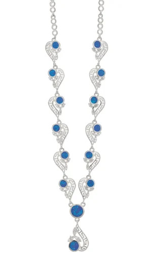 игриви меандри сребърно колие с камъни от опал