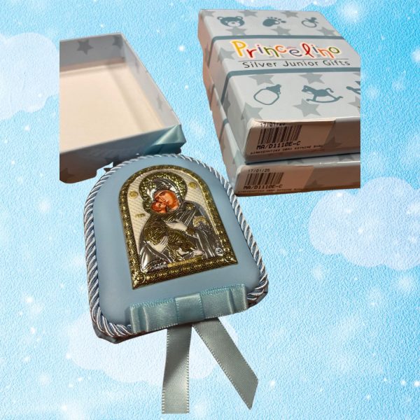 Икона за кръщене на момче, сребърно покритие, Богородица с младенец | HappyMarket.bg Икона за кръщене на момче, сребърно покритие, Богородица с младенец | Детски икони