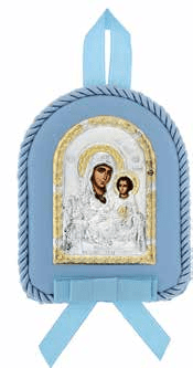 Икона за кръщене на момче, сребърно покритие, Богородица с младенеца