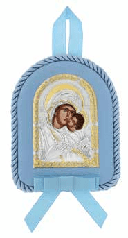 Икона за кръщене на момче, сребърно покритие, Богородица и Младенеца