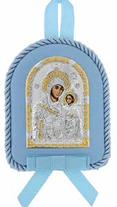 Икона за кръщене на момче, сребърно покритие, Богородица и Младенеца