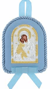 Икона за кръщене на момче, сребърно покритие, Богородица с младенец