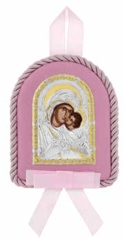 Икона за кръщене на момиче, сребърно покритие, Богородица с младенец
