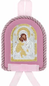 Икона за кръщене на момиче, сребърно покритие, Богородица и бебето Исус