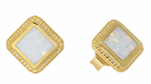 Изискани позлатени квадратни обеци с опал и винт  |  Бижута