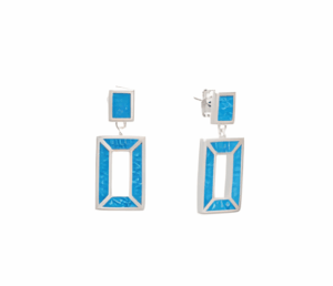 Изискани висящи правоъгълни обеци с опал, тип винт  |  Бижута