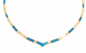 Изискано позлатено сребърно колие с опал и меандър - Image 1