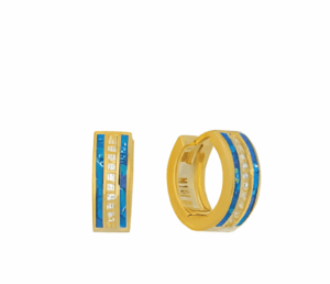 Изящни позлатени обеци тип халка с опал и скрито английски закопчаване - Image 1