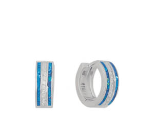 Изящни сребърни обеци тип халка с опал и скрито английски закопчаване - Image 1