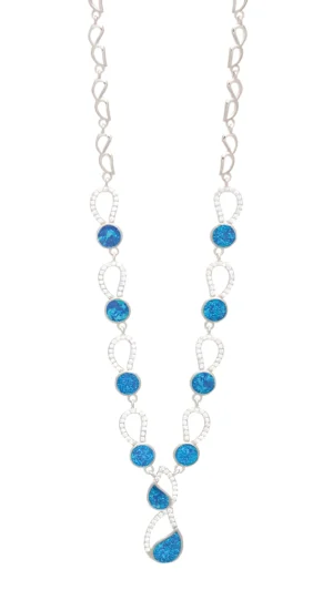 Капки искрящо сребърно колие с камъни от опал