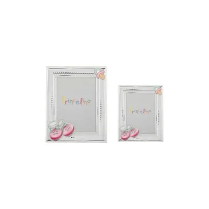 Комплект сребърни детски фото рамки с декорация ританки в розов цвят, 2 бр.,13х18 и 9х13см