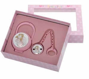 Подаръчен комплект за момиче с кутия и държач за биберон – идеален избор за първите дни