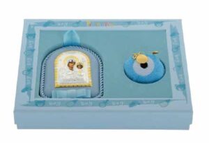 Подаръчен комплект за момче, сребро, с бебешка игла и икона | HappyMarket.bg Подаръчен комплект за момче, сребро, с бебешка игла и икона | Детски икони