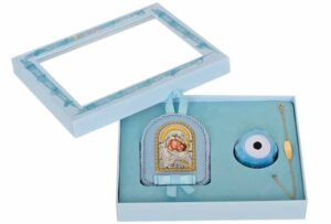 Подаръчен комплект за момче, сребро и златно покритие, гривна и икона - Image 1