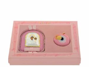 Подаръчен комплект за момиче, сребро, с бебешка игла и икона  |  Детски подаръчни комплекти