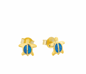 Костенурки малки позлатени обеци с опал, тип винт  |  Бижута