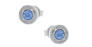 Кръгли малки сребърни обеци с опал и винт  |  Бижута