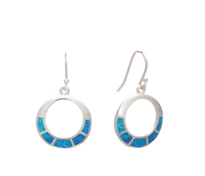 Кръгли висящи обеци с опалови камъни, тип кука - Image 1