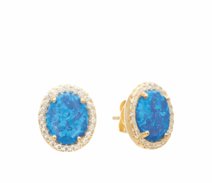 Кралски обли малки позлатени обеци с опал и винт  |  Бижута