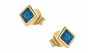 Квадратни малки позлатени обеци с опал и винт, M - Image 1