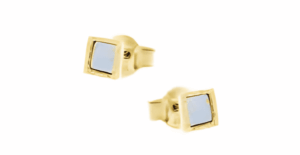 Квадратни малки позлатени обеци с опал и винт - Image 1