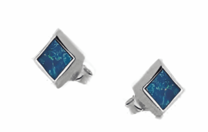 Квадратни малки сребърни обеци с опал и винт, L  |  Бижута