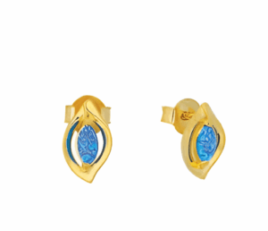 Листо малки позлатени обеци с опал и винт - Image 1