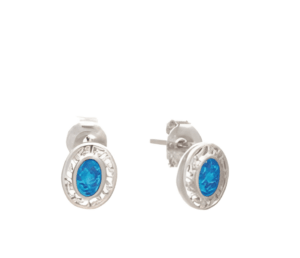 Малки овални сребърни обеци с опал и меандър, тип винт, S - Image 1