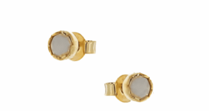 Малки позлатени кръгли обеци с опал, тип винт - Image 1