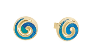 Малки позлатени обеци кръгъл меандър с опал и винт  |  Бижута
