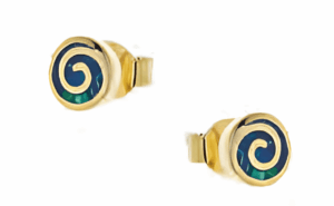 Малки позлатени обеци кръгъл меандър със зелен опал и винт, S | HappyMarket.bg Малки позлатени обеци кръгъл меандър със зелен опал и винт, S | Бижута