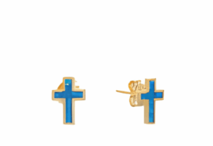 Малки позлатени обеци с опал „Кръст“, тип винт  |  Бижута