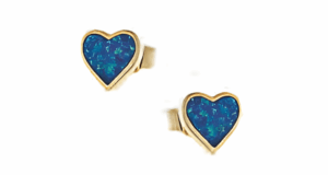 Малки позлатени обеци "Сърце" с опал, тип винт - Image 1