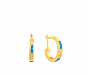 Малки позлатени обеци тип халка с опал и меандър, английско закопчаване  |  Бижута