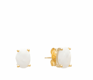 Малки позлатени овални обеци с опал, тип винт  |  Бижута