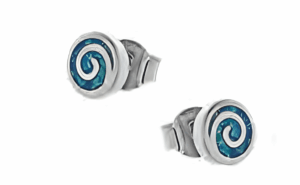 Малки сребърни обеци кръгъл меандър с опал и винт  |  Бижута