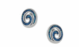 Малки сребърни обеци кръгъл меандър със зелен опал и винт, L - Image 1