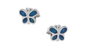 Малки сребърни обеци „Пеперуди“ със зелен опал, тип винт  |  Бижута