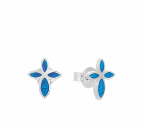 Малки сребърни обеци с опал „Изискан кръст“, тип винт  |  Бижута