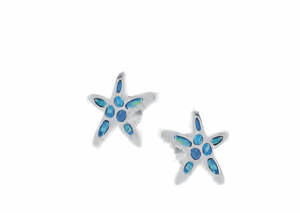 Малки сребърни обеци с опал „Морска звезда“, тип винт  |  Бижута