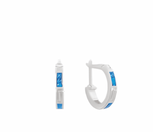 Малки сребърни обеци тип халка с опал и меандър, английско закопчаване 1 Малки сребърни обеци тип халка с опал и меандър, английско закопчаване - Image 1