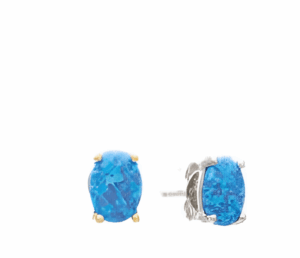 Малки сребърни овални обеци с опал, тип винт - Image 1