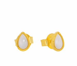 Малки сребърни позлатени обеци „Капка“ с опал и с винт  |  Бижута