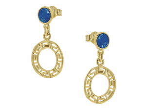 Малки висящи позлатени обеци с меандър и опал, тип винт  |  Бижута